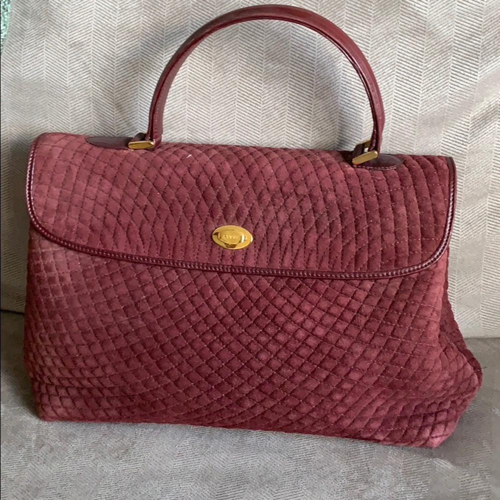 Vintage Bally quilted maroon handle bag